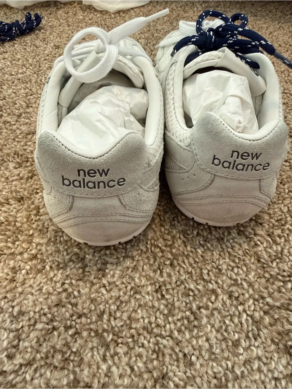 Authentic Miu Miu x new balance White Mesh and Suede Sneakers with Navy laces